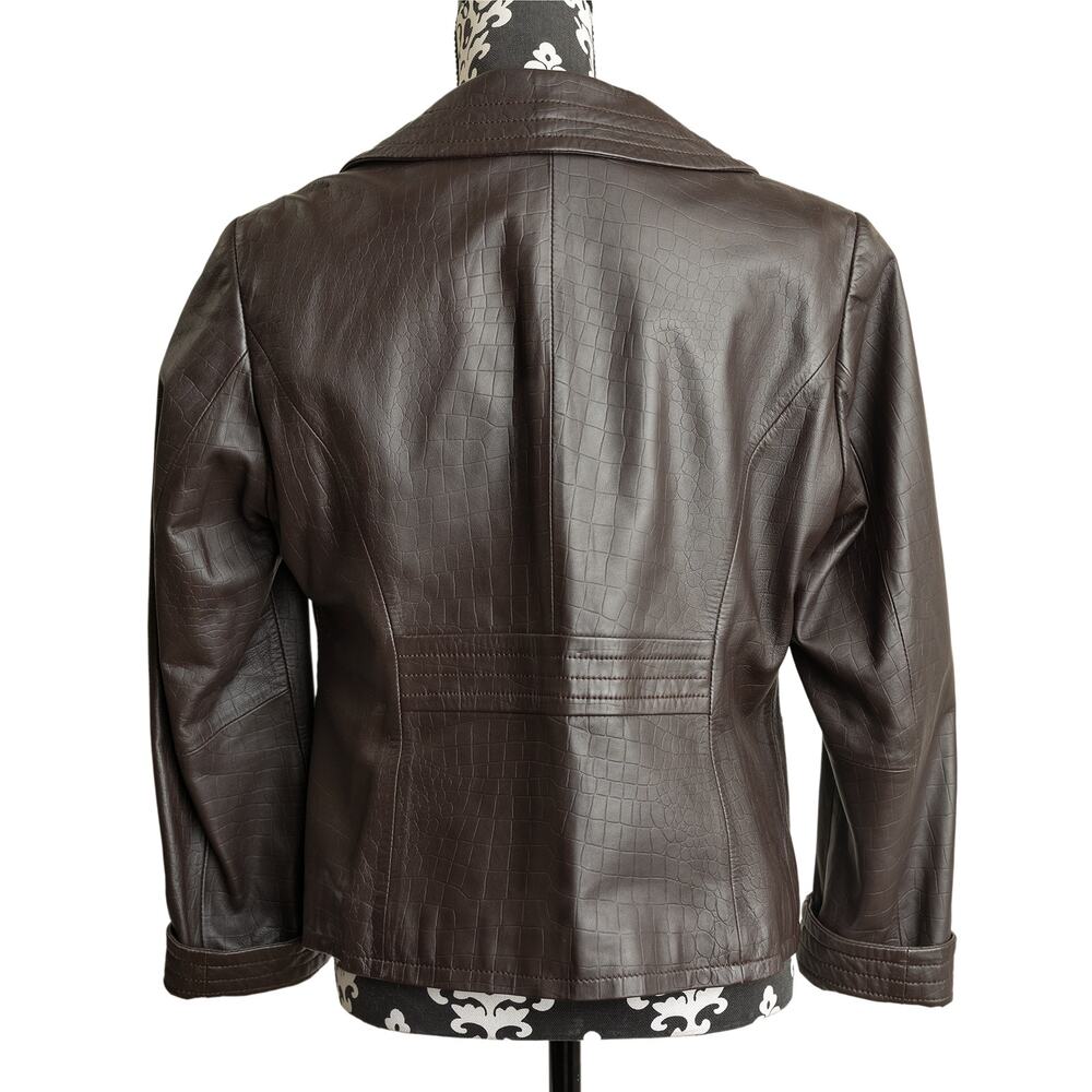 Rare Vintage Pendleton Petites Y2K Brown Crocodile Embossed Leather Jacket - L - Picture 2 of 12